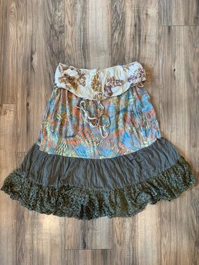 Women's Santiki Tiered Ruffle Knee Length Mixed Floral Print Boho Skirt XL